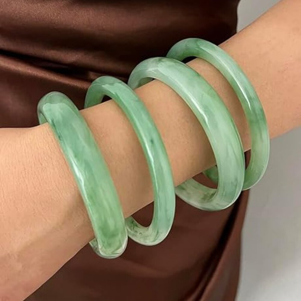 4 Jade Color Acrylic Bangle Bracelets Boho‎ Stackable
